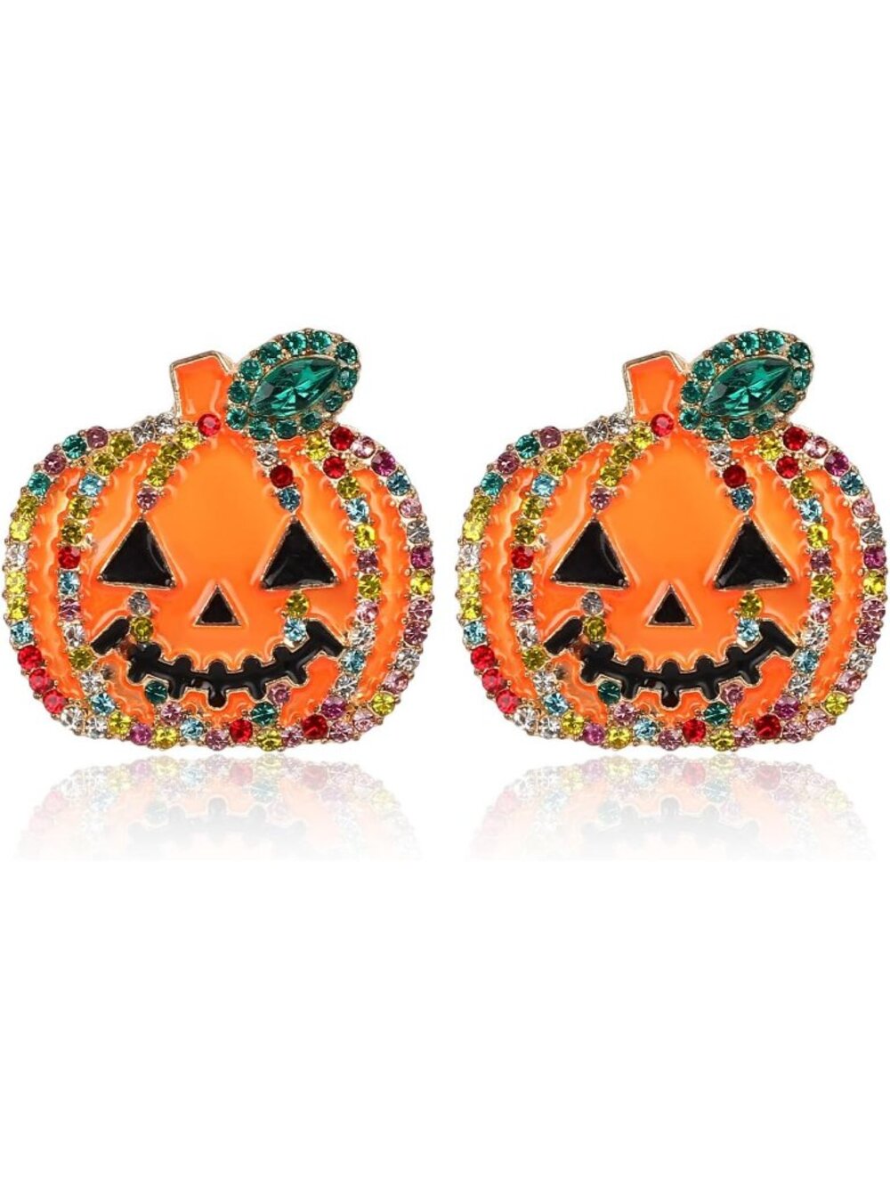 Women's Orange Shiny Crystal Studs Smiling Face Alloy Steel Halloween Earrings